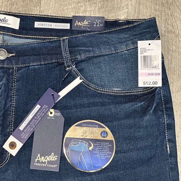 Women’s Angels 22W 2X Navy Blue Denim Jeans Shorts Rolled Hem Stretch NWT - Picture 6 of 12